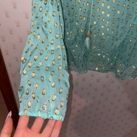 Lilly Pulitzer Rila Top Teal Gold Tassel - Picture 7 of 11